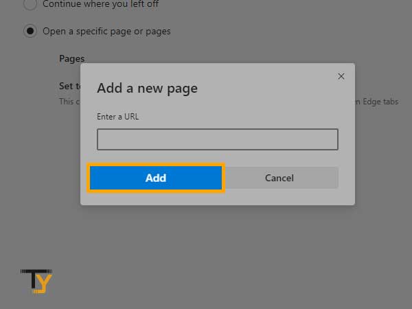  enter the URL that you want to make or set as homepage in microsoft edge