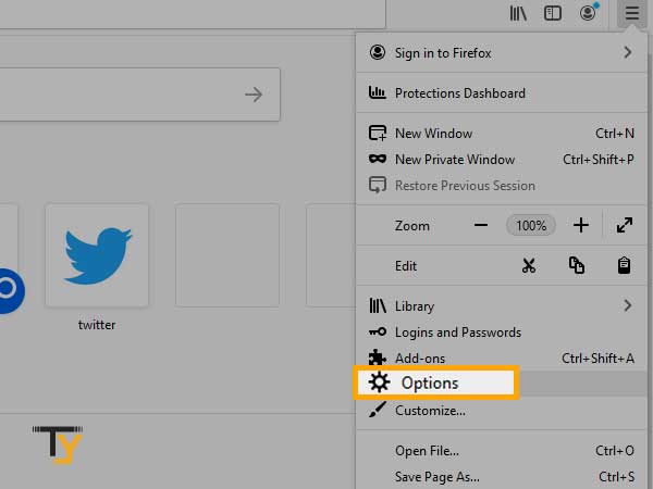 click on ‘Options in mozilla firefox