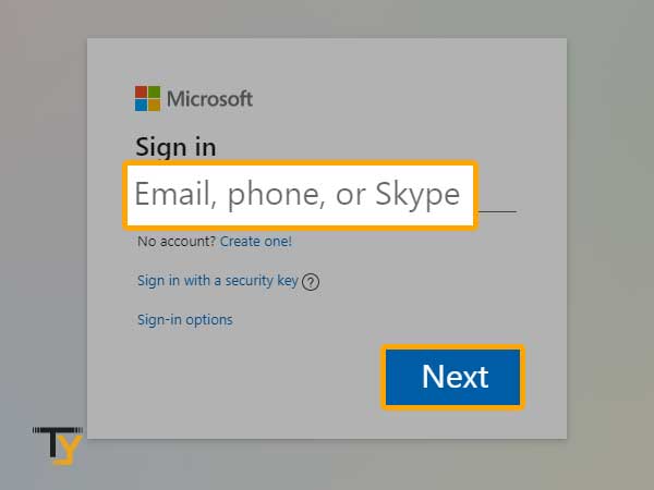 Go to Microsoft Outlook Sign-in page and enter email or phone