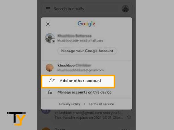 Open the Gmail app and tap on “Add another account” option