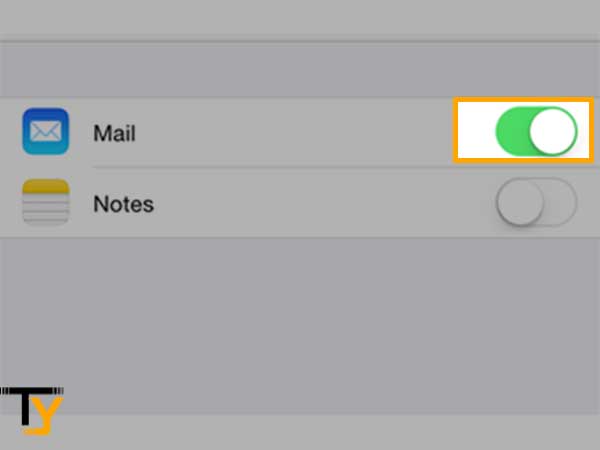 Turn on the “Mail” option for syncing AOL email with your iPhone