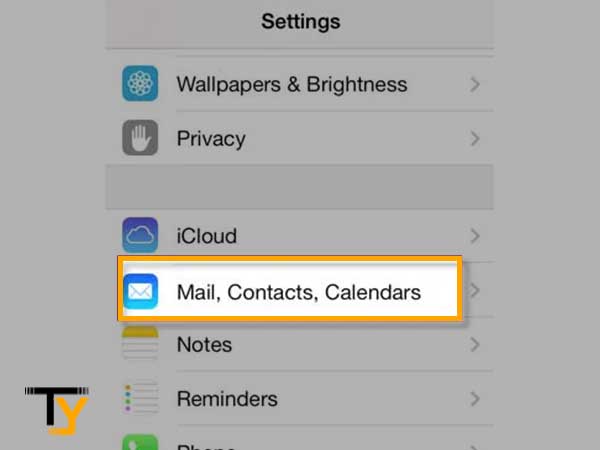 Tap on “Mail, Contacts, Calendars” option