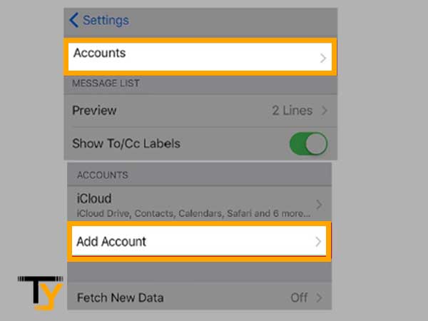 Tap on “Accounts” followed by “Add Account” option