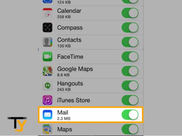 Expand the ‘Cellular’ section inside iPhone Settings and turn the slider green for the ‘Mail’ option
