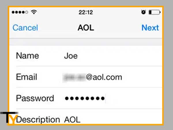 Enter “Name, Email ID, Password and Description” of your AOL Mail account and tap on ‘Next’
