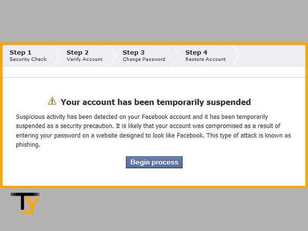 Click on the ‘Begin Process’ of your account has been temporarily suspended