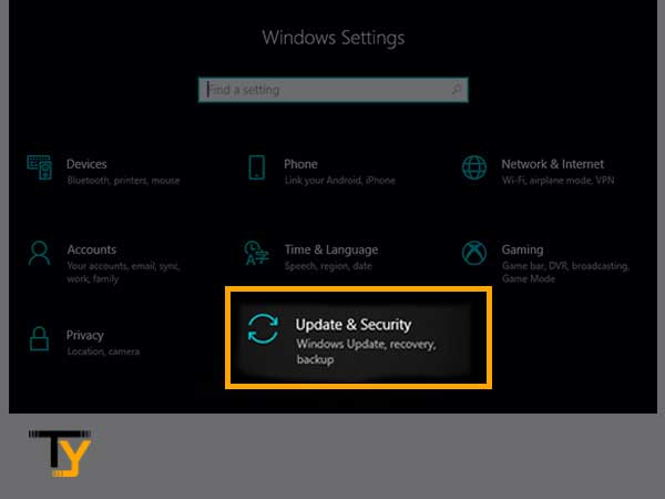 Select the ‘Update and Security’ option