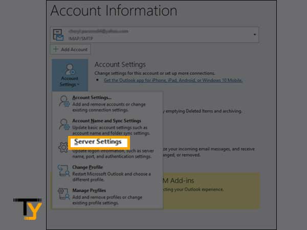 Select the drop-down menu of ‘Account Settings’ to choose the ‘Server Settings’ option