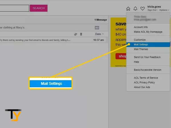 Sign in to ‘AOL Desktop Gold email account,’ select ‘Options’ and click on the ‘Mail Settings'