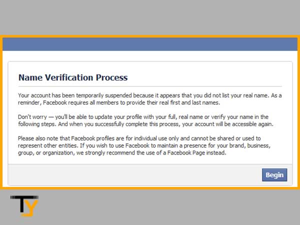 Click on the ‘Begin’ button for Name Verification Process