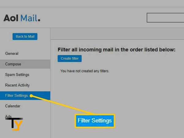 Type ‘Mail filter’ and click on the ‘Go’ button and select ‘Filter Settings’ option