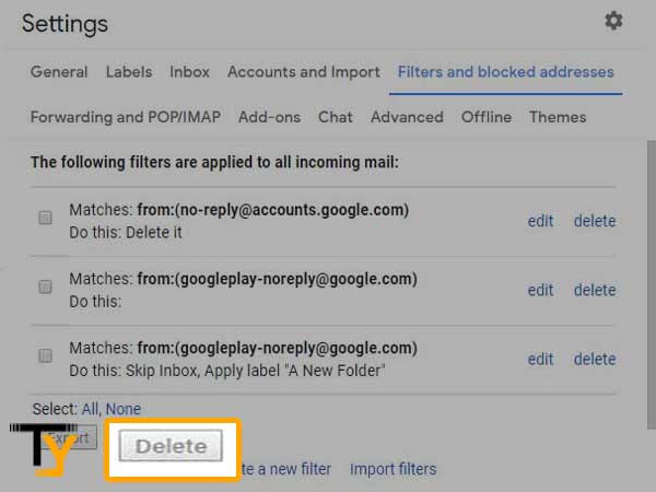 Select a misbehaving filter and click on its ‘Delete’ option