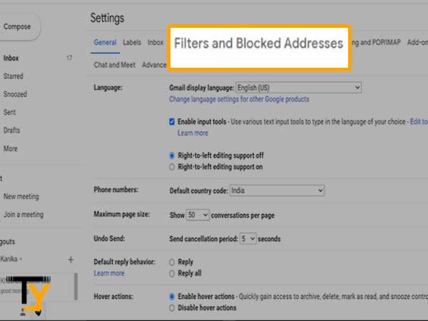 Select the 'Filters and Blocked Addresses’ tab