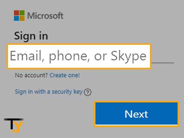 Type in your Hotmail email, phone, or Skype and click on ‘Next'