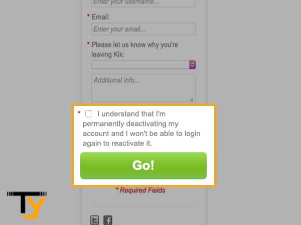 Check this “I understand I am permanently deactivating my account and won’t be able to log in again to reactivate it” box and hit the ‘Go’ button