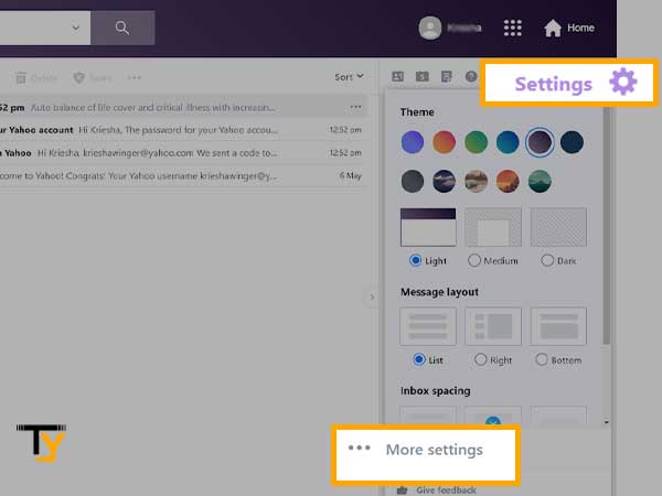 Login to your Yahoo email account and click on the ‘Settings icon’ followed by ‘More Settings’ button