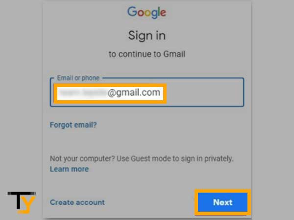 On the Gmail Login page, enter your ‘Gmail account ID’ and click on the ‘Next’ button