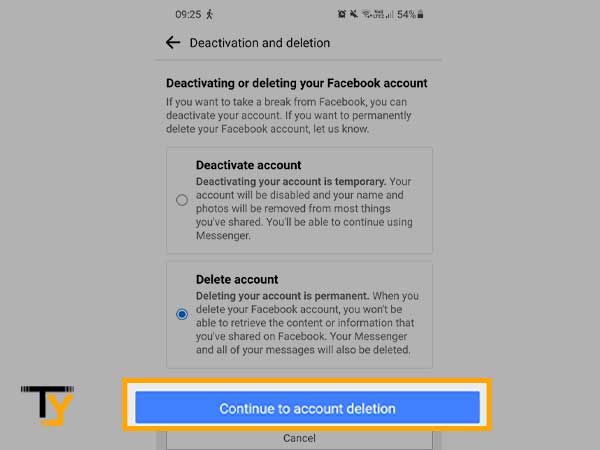 Select ‘Delete Account’ and tap on ‘Continue to Account Deletion'