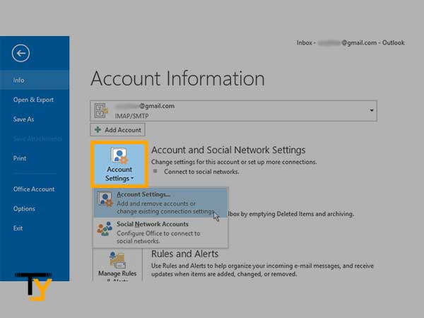 Launch Outlook, go to ‘File Tab’ and select the ‘Account Settings’ option