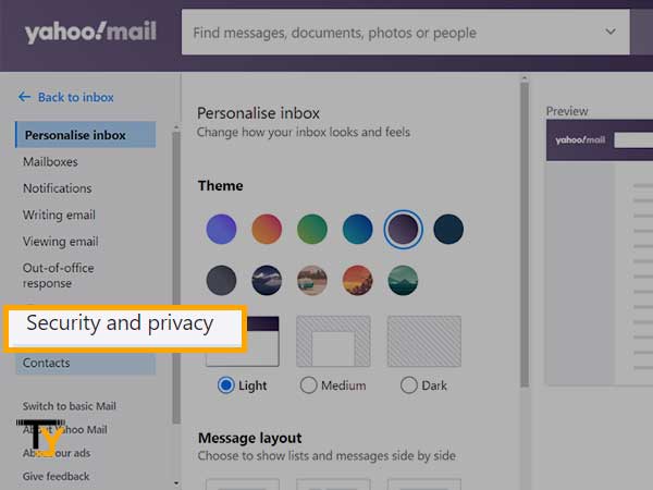 Select the ‘Security and Privacy’ section