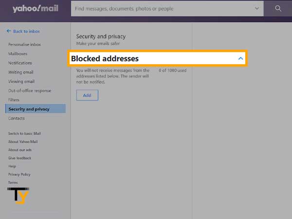 Click on the ‘Blocked Addresses’ drop-down arrow to find the email address you want to unblock