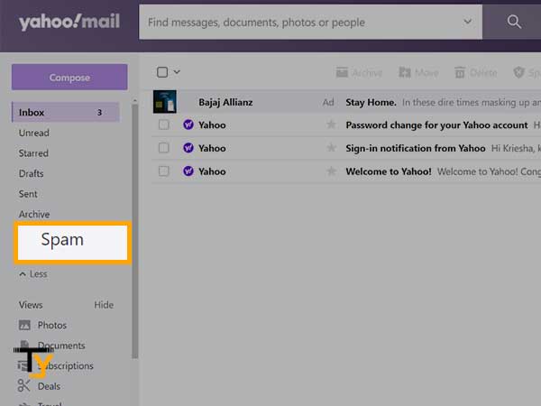 Open your email account, click on the ‘More’ options to click on ‘Spam'