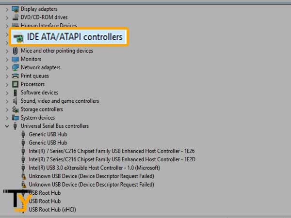 You’ll get ‘Unknown USB Device (Device Descriptor Request Failed)’ in IDE ATA/ATAPI Controllers