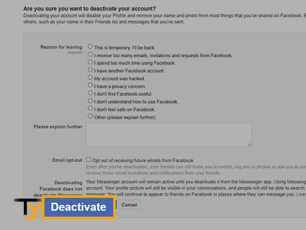 Select ‘Email opt-out’ and click on the ‘Deactivate’ button