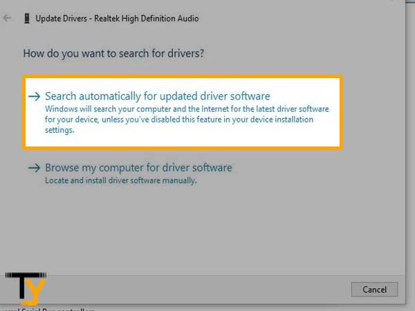 Choose the ‘Search Automatically for Updated Driver Software’ option