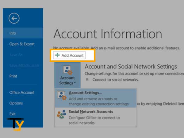 On Outlook, select the File tab and click on the Add Account option