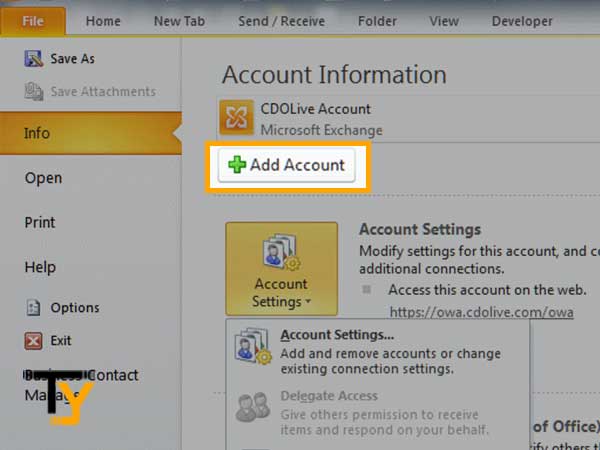 Select the Add Account option