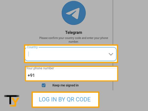 On Telegram Web, select your ‘Country’ then, ‘Country Cod’ to enter your ‘Phone Number’ and then, click on ‘Login by QR Code’