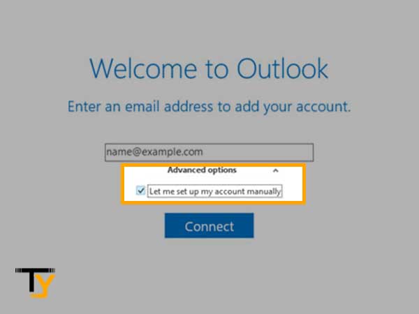 Click on the Advanced Settings option and check the Let me set up account manually for configuring your AT&T email in Outlook