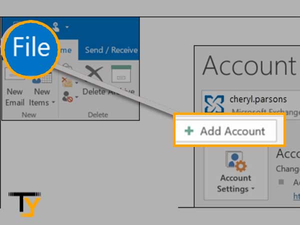 Open Outlook, click on ‘File’ tab and select ‘Add Account’ option