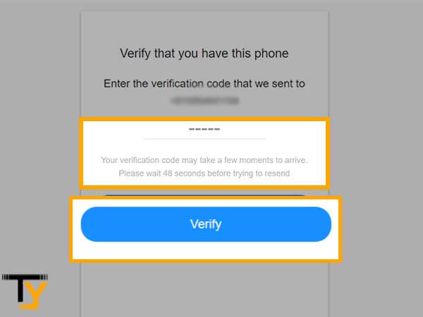 Enter the received ‘Code’ and click on ‘Verify