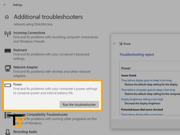 Scroll down the ‘Troubleshoot option-page,’ click on ‘Power’ option to expand and hit the ‘Run this Troubleshooter’ option from the expanded options