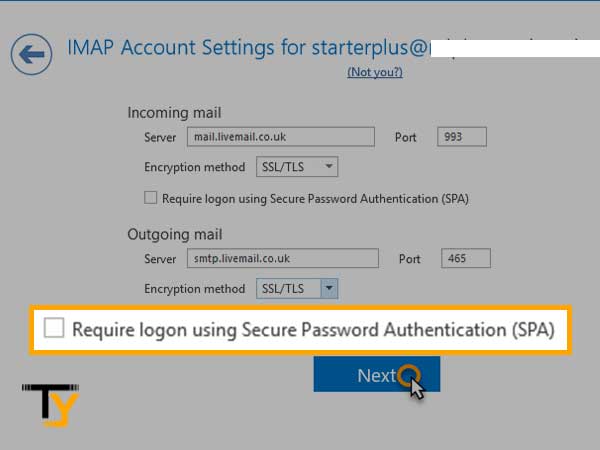 Check the ‘Require logon using Secure Password Authentication’ option in both incoming and outgoing mail settings and hit the ‘Connect’ button