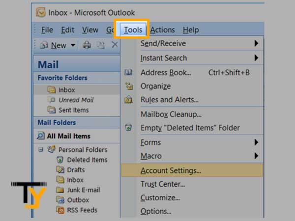 Select the ‘Tools’ option from Outlook’s top menu bar