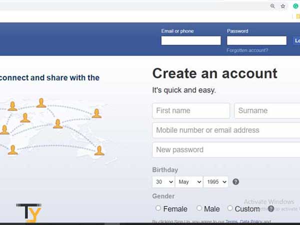 Facebook Sign in homepage