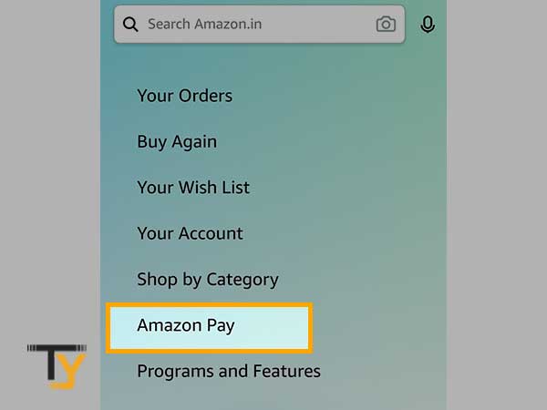 From the menu, select the ‘Amazon Pay’ option
