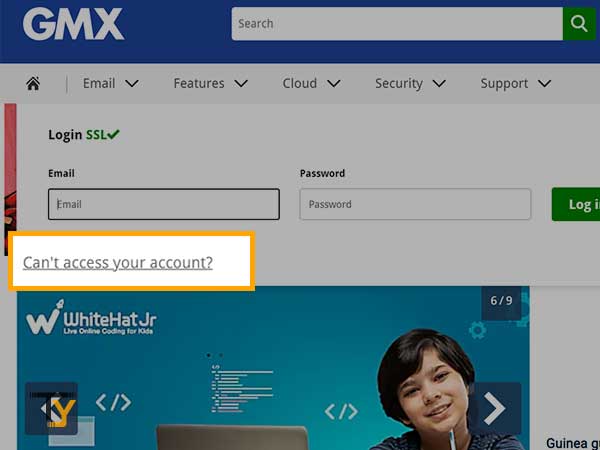 Click on the ‘Can’t access your account’ link