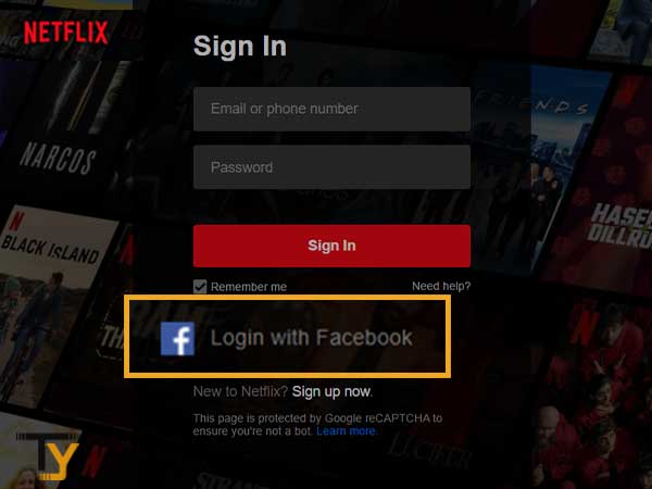 Click on the Login with Facebook option to login to your Netflix account through Facebook