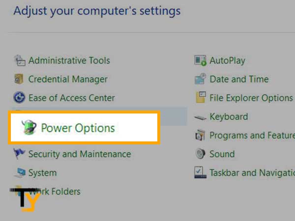 lick on the Power Options