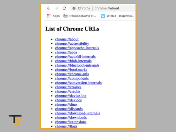 List of chrome urls