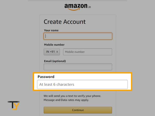 Create your ‘Amazon Account Password’ of 6 characters long at least