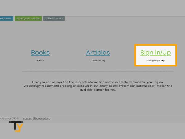  Visit the Z Library website and click on the Sign In/Up option