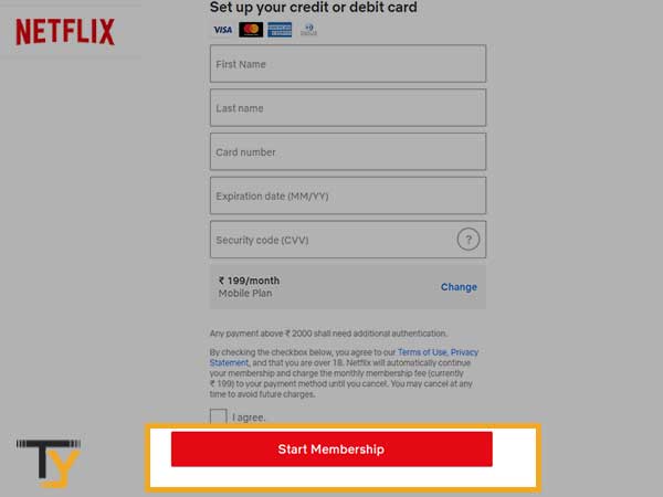 Fill in the required details and click on the Start Membership button