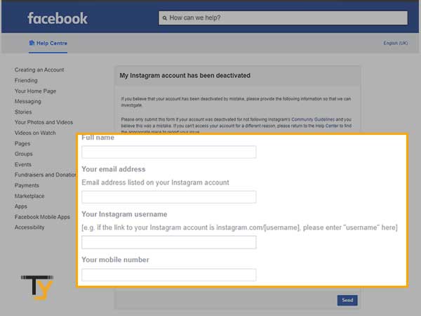 Request Facebook to recover Instagram account