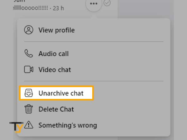 Click on the ‘More menu icon’ to select the ‘Unarchive Chat’ option