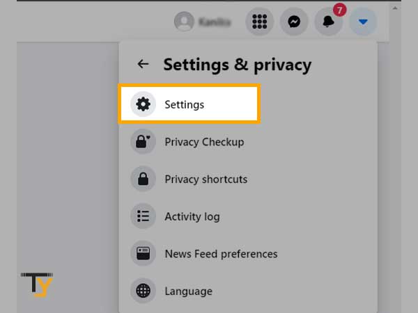 Select the ‘Settings’ option under Settings and Privacy